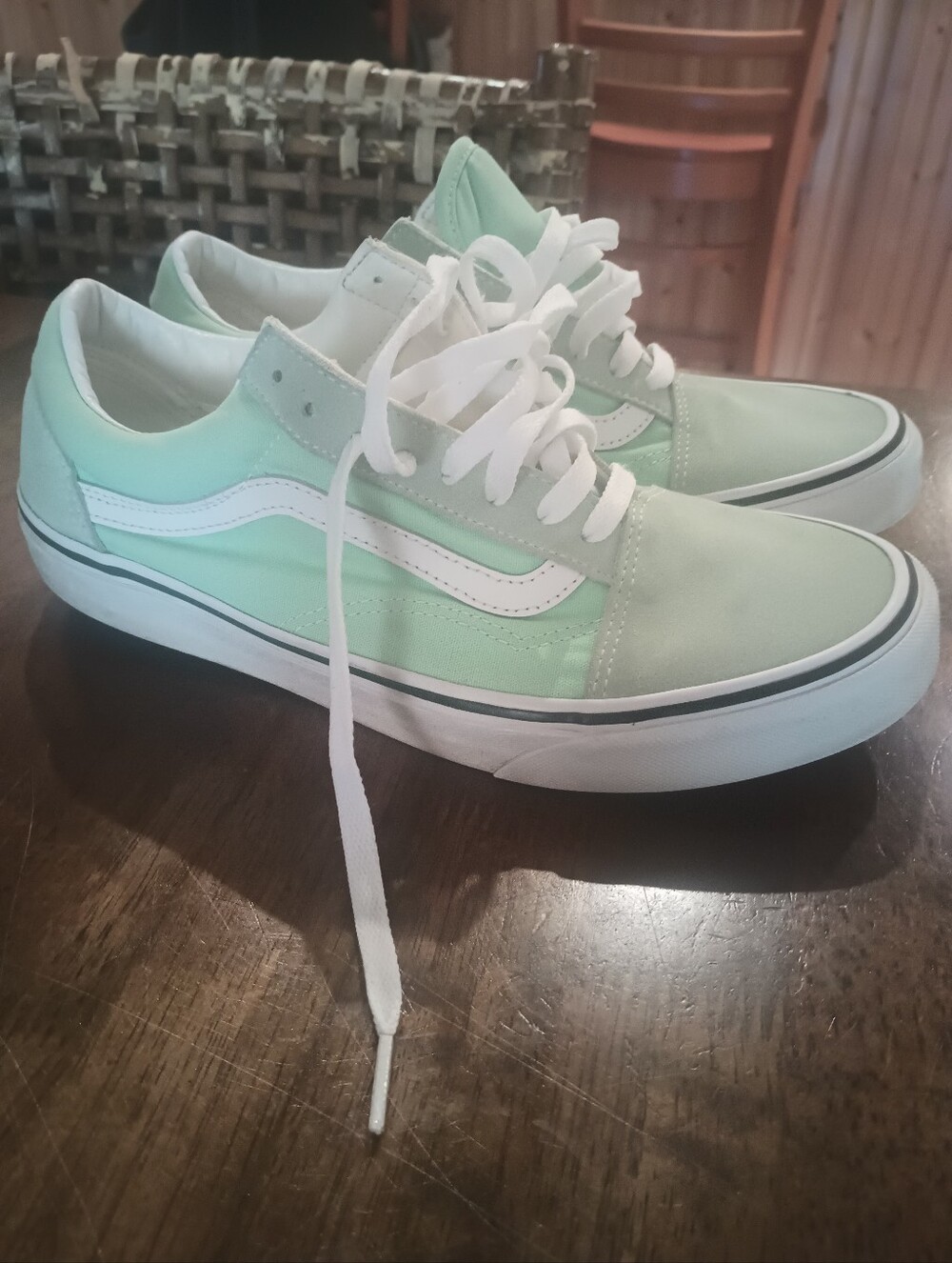 Vans Old Skool Mint Green and White Low-Top Sneakers
